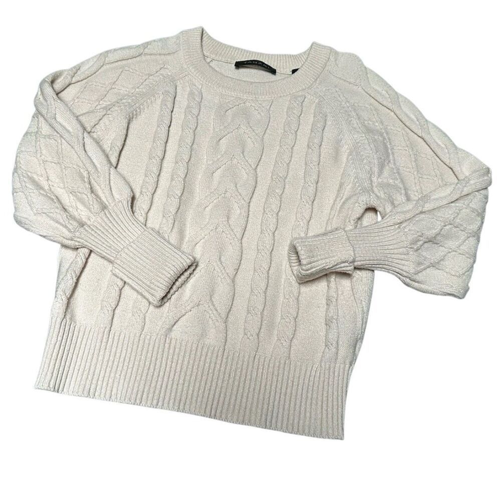 Ivory Cableknit Statement Sleeve Sweater Size S. Fishermancore heritage